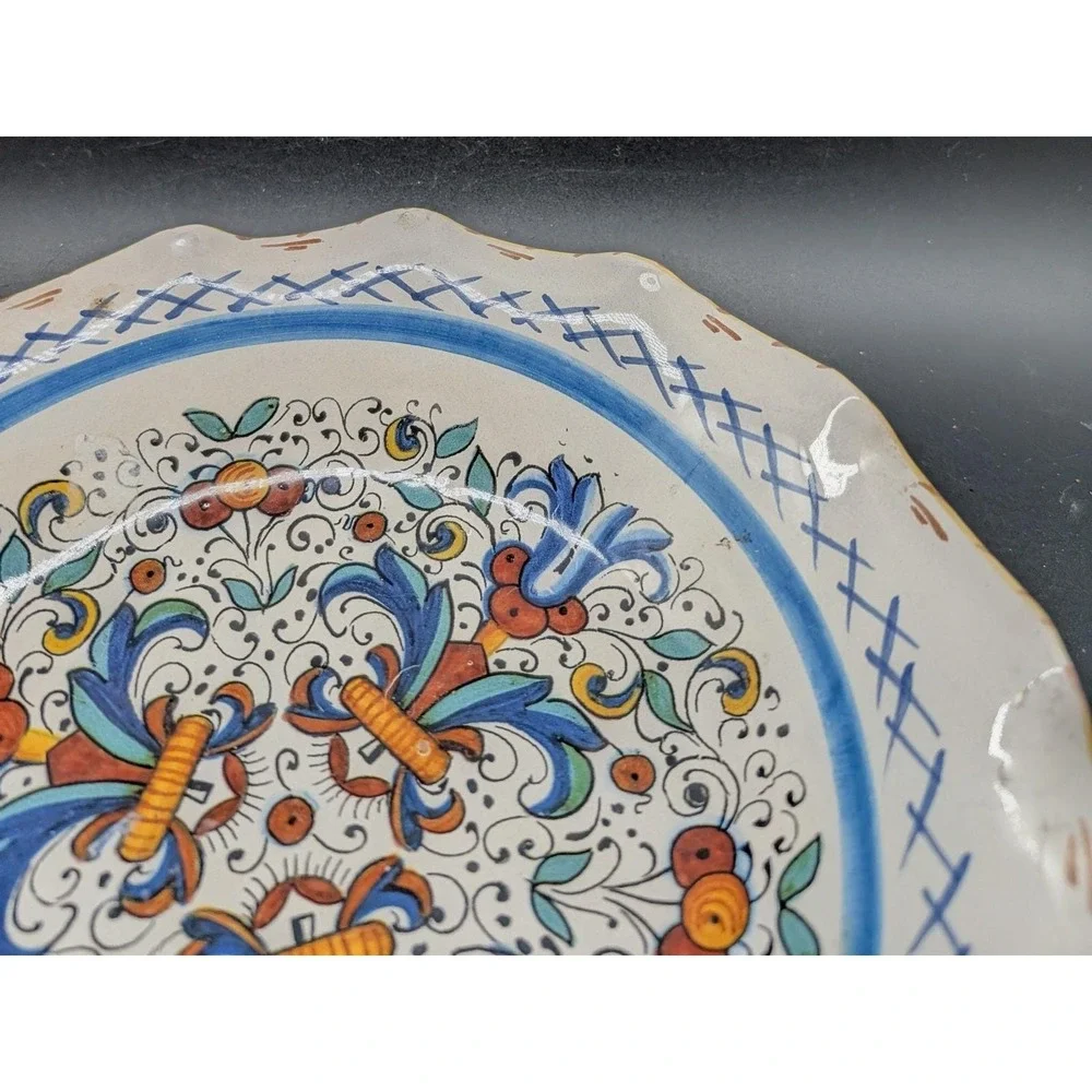 Meridiana Ceramiche Italy Hand Painted Scalloped Bowl Majolica Floral Deruta 10